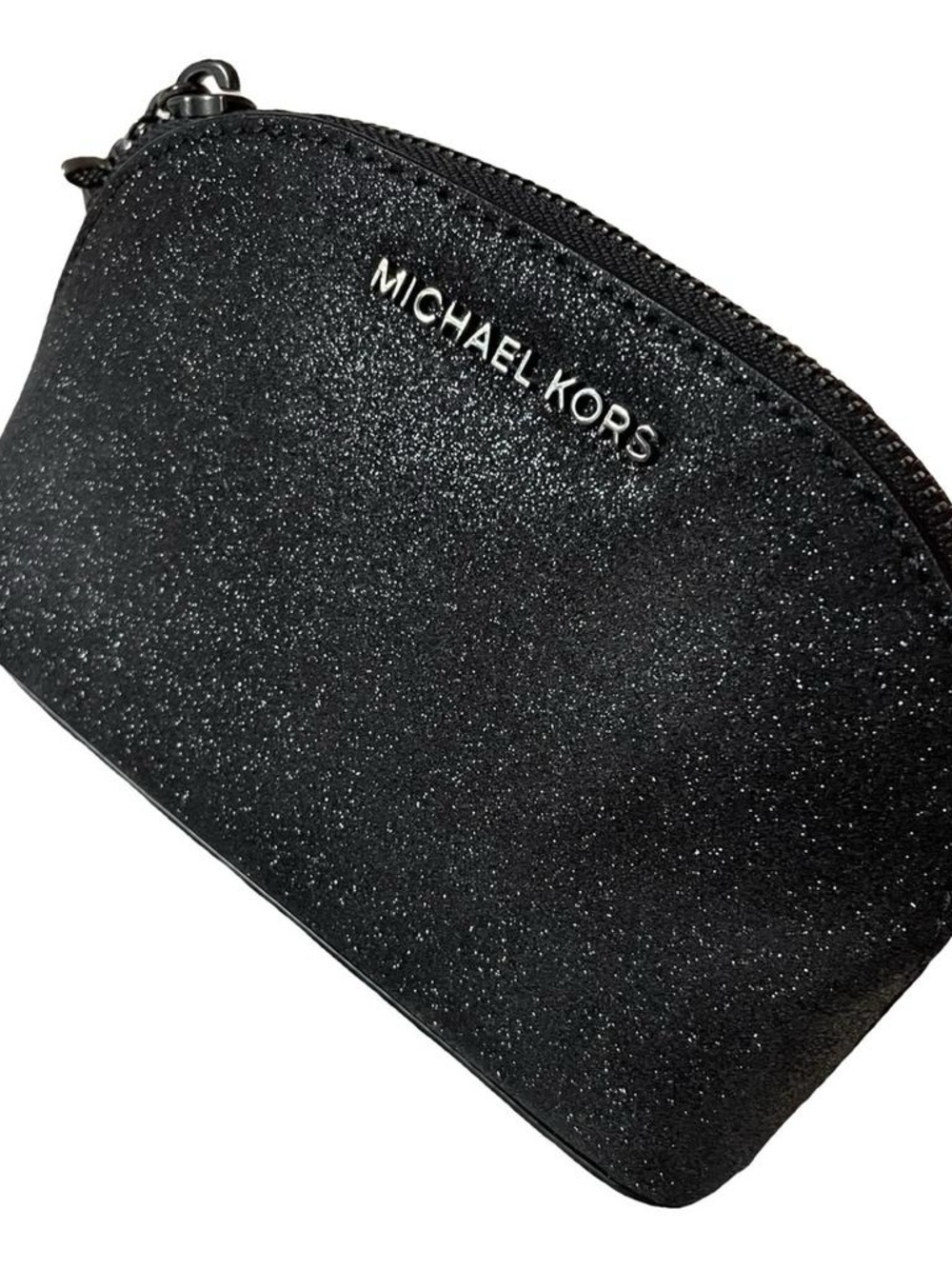 NWOT MICHAEL Michael Kors Alex Black Glitter Travel Pouch Cosmetic Bag